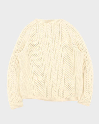 Vintage 1990s Chunky Wool Cable Knit V-Neck Knit Jumper - L