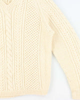 Vintage 1990s Chunky Wool Cable Knit V-Neck Knit Jumper - L