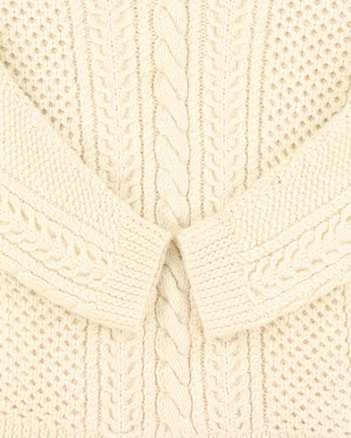 Vintage 1990s Chunky Wool Cable Knit V-Neck Knit Jumper - L