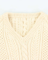 Vintage 1990s Chunky Wool Cable Knit V-Neck Knit Jumper - L