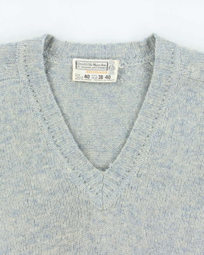 Vintage 1970s Sears Shetland Wool Speckled Yarn V-Neck Knit Jumper - L
