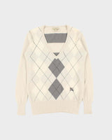 Vintage Y2K 00s Burberry Cashmere Argyle V-Neck Knit Jumper - S