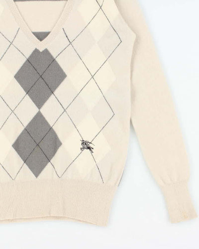 Vintage Y2K 00s Burberry Cashmere Argyle V-Neck Knit Jumper - S
