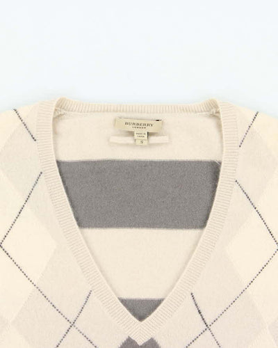 Vintage Y2K 00s Burberry Cashmere Argyle V-Neck Knit Jumper - S
