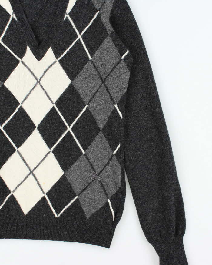 Vintage Y2K 00s Burberry Merino Wool Argyle V-Neck Knit Jumper - M