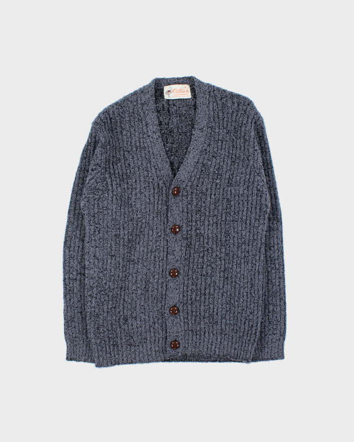 Vintage 1980s Wool Speckled Ribbed Knit Cardigan - M