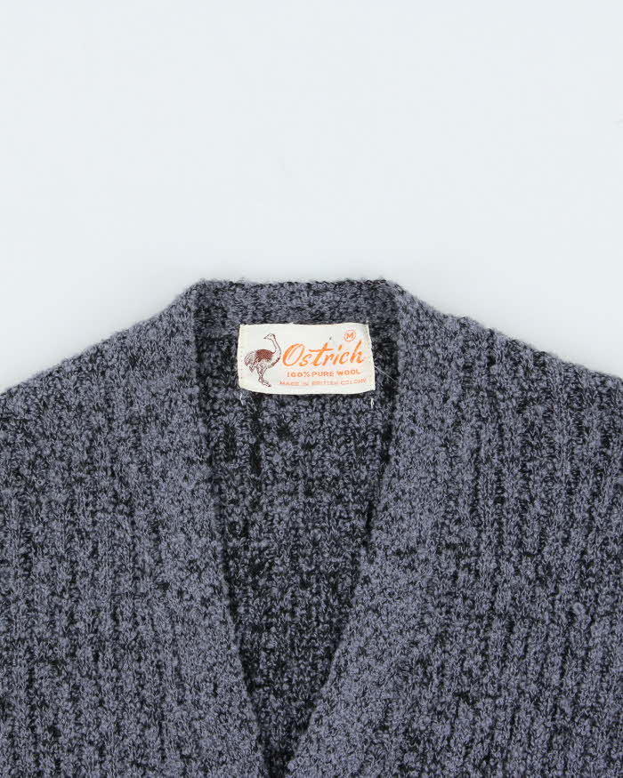 Vintage 1980s Wool Speckled Ribbed Knit Cardigan - M