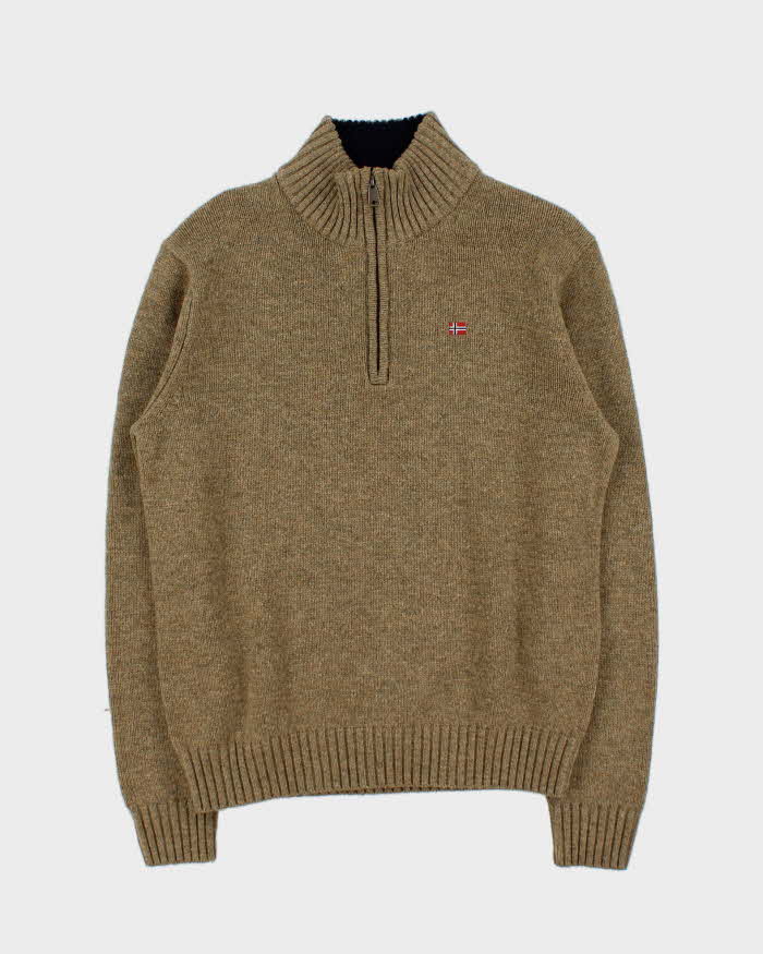 Vintage 00s Napapijri Speckled Wool Quarter-Zip Knit Jumper - L
