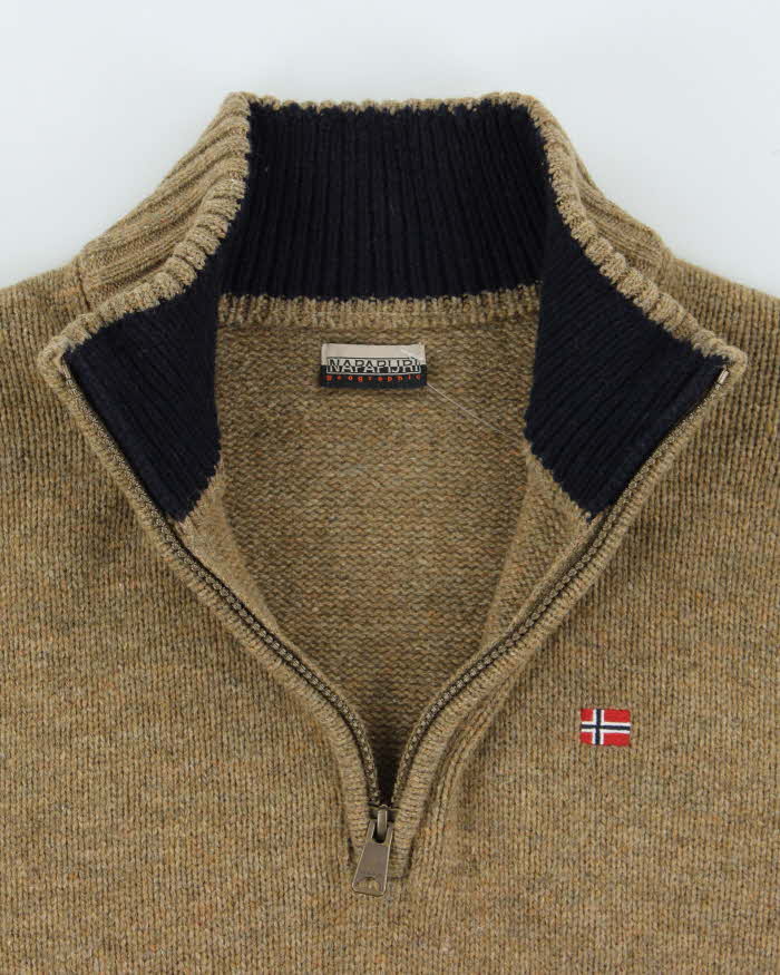 Vintage 00s Napapijri Speckled Wool Quarter-Zip Knit Jumper - L
