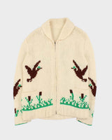 Vintage 1960s Hand Knit Wool Cowigan Zip-Up Cardigan - M