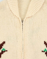 Vintage 1960s Hand Knit Wool Cowigan Zip-Up Cardigan - M