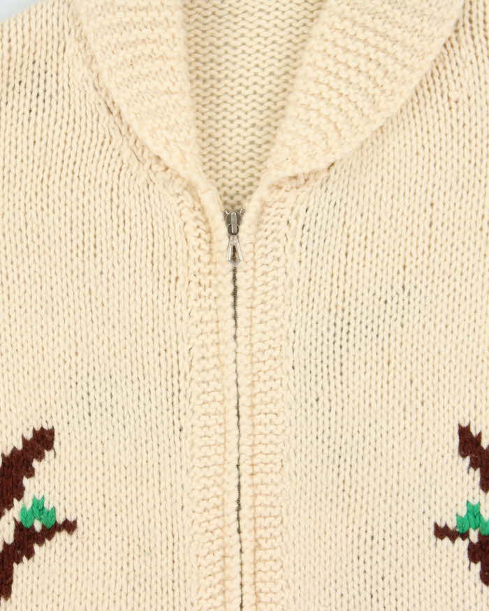 Vintage 1960s Hand Knit Wool Cowigan Zip-Up Cardigan - M