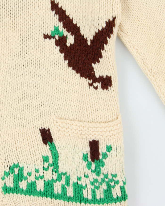 Vintage 1960s Hand Knit Wool Cowigan Zip-Up Cardigan - M