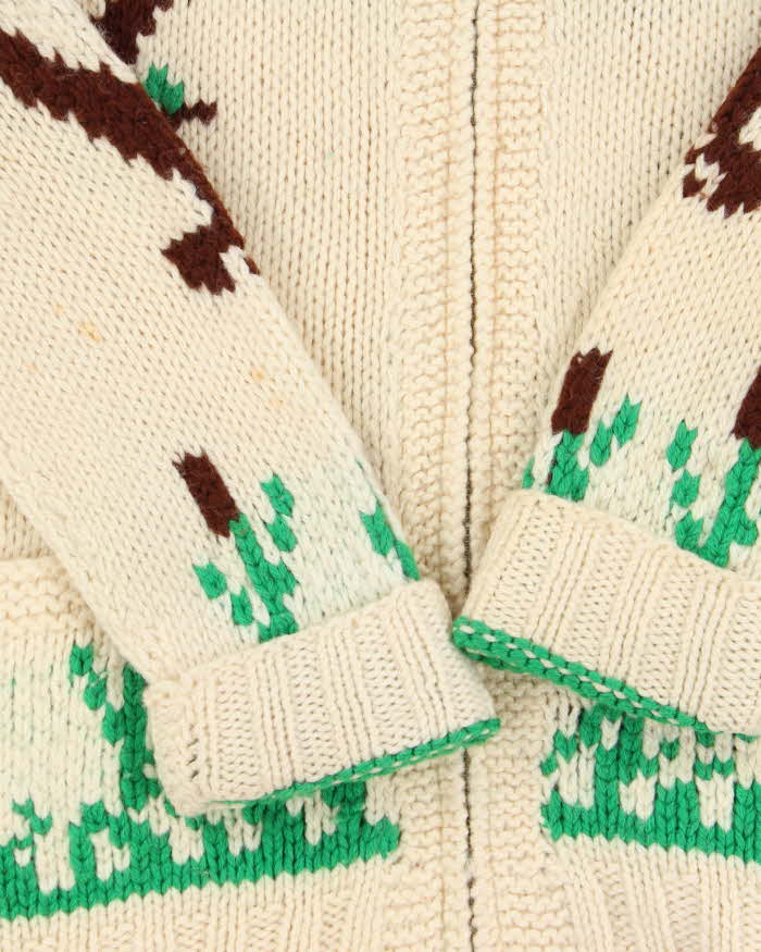 Vintage 1960s Hand Knit Wool Cowigan Zip-Up Cardigan - M