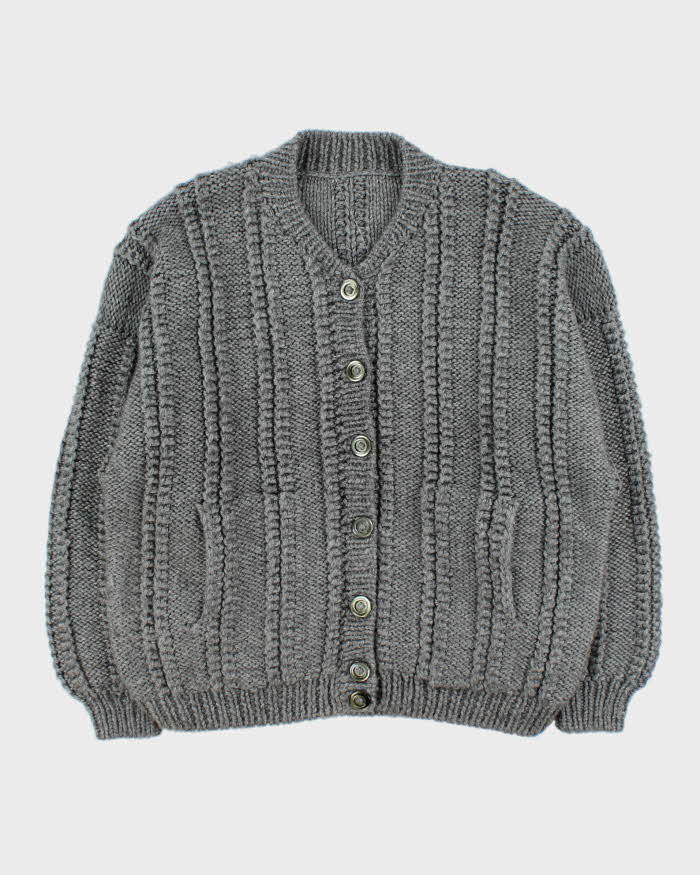 Vintage 1980s Chunky Cable Knit Oversized Wool Cardigan - L