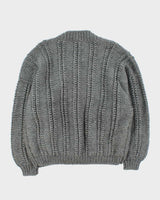 Vintage 1980s Chunky Cable Knit Oversized Wool Cardigan - L