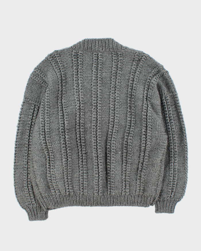 Vintage 1980s Chunky Cable Knit Oversized Wool Cardigan - L