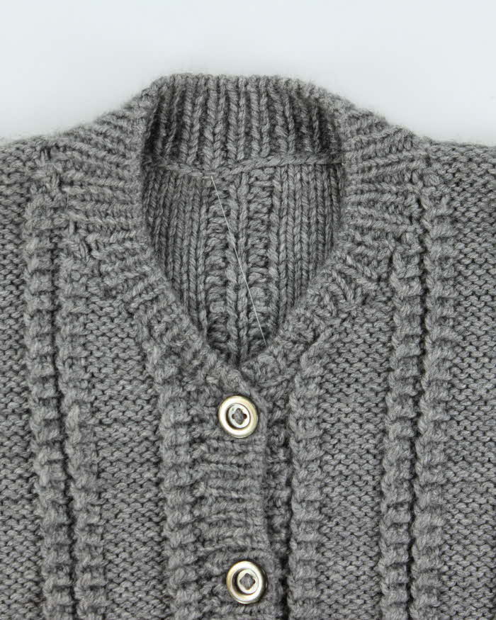 Vintage 1980s Chunky Cable Knit Oversized Wool Cardigan - L
