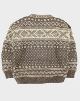 Vintage 1980s Chunky Nordic Wool Collared Hand Knit Jumper - L