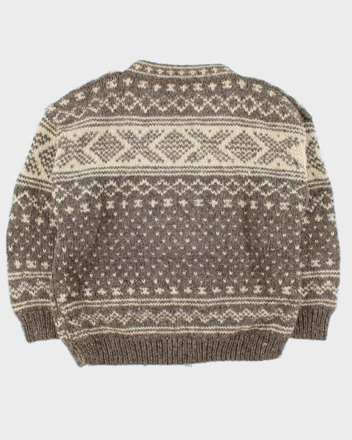 Vintage 1980s Chunky Nordic Wool Collared Hand Knit Jumper - L