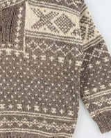 Vintage 1980s Chunky Nordic Wool Collared Hand Knit Jumper - L