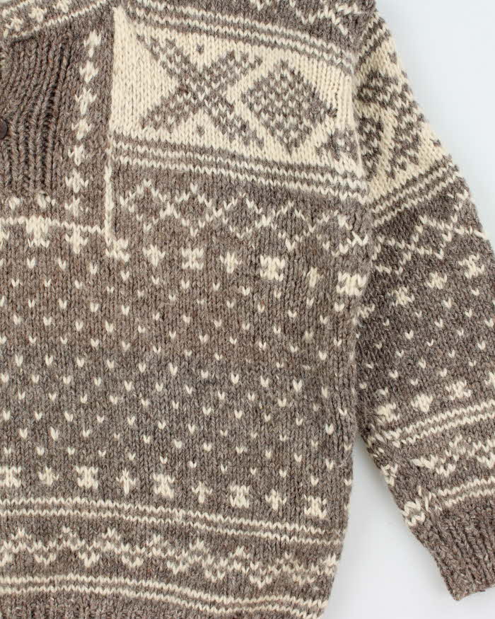 Vintage 1980s Chunky Nordic Wool Collared Hand Knit Jumper - L