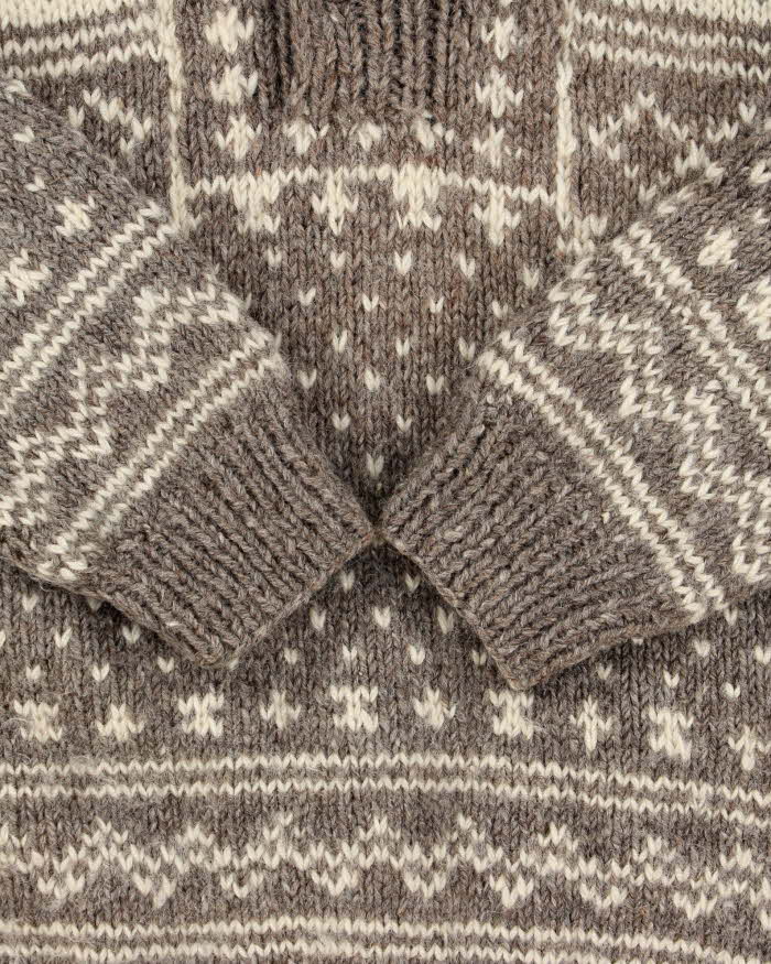Vintage 1980s Chunky Nordic Wool Collared Hand Knit Jumper - L