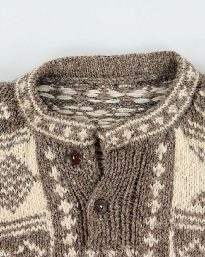 Vintage 1980s Chunky Nordic Wool Collared Hand Knit Jumper - L
