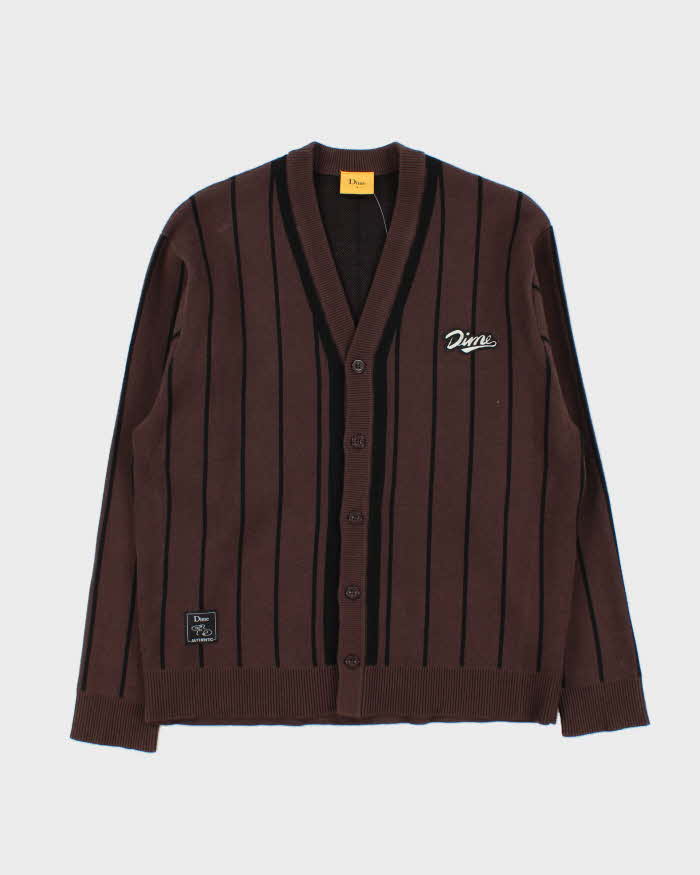 Dime Striped Heavyweight Cotton Knit Varsity Cardigan - S