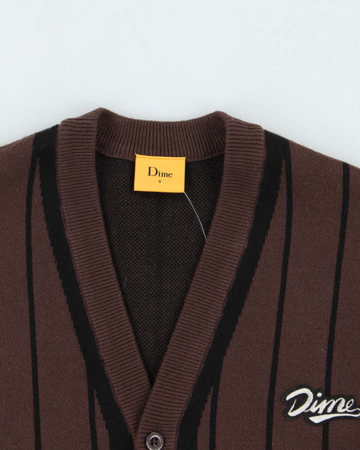 Dime Striped Heavyweight Cotton Knit Varsity Cardigan - S