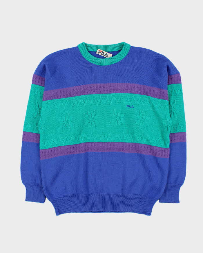 Vintage 1980s Fila Wool Blend Nordic Knit Jumper - L