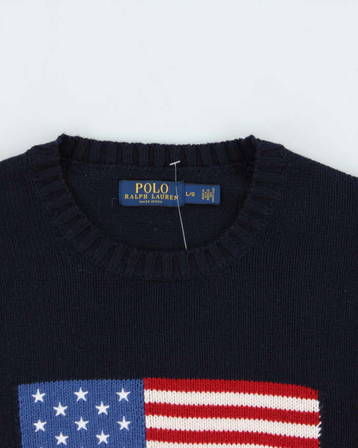 Polo Ralph Lauren Made In USA Classic Flag Crewneck Knit Jumper - L