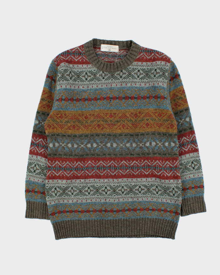 Vintage 1980s StMichael Made In UK Wool Patterned Crewneck Knit Jumper - L