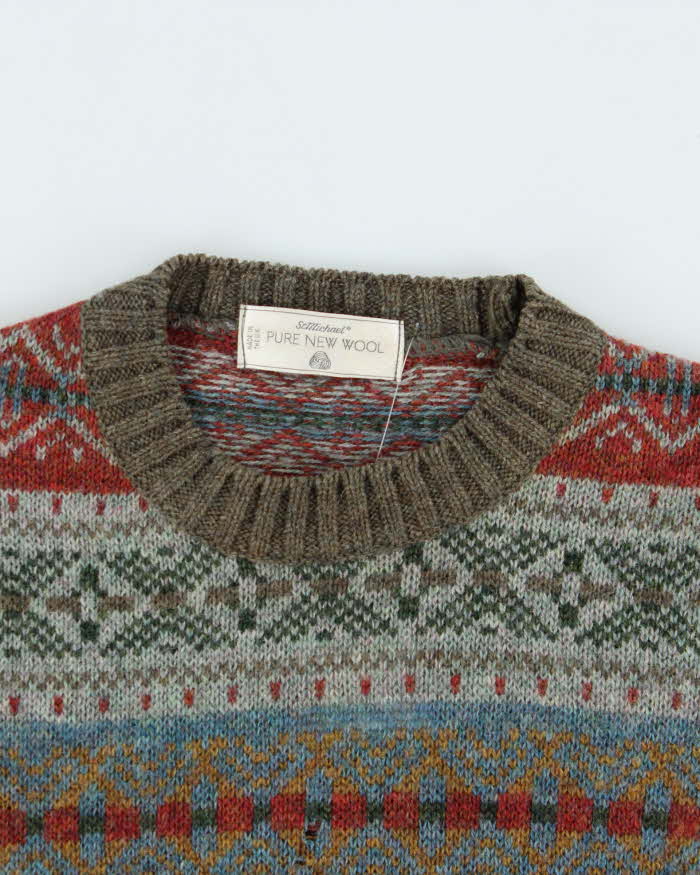 Vintage 1980s StMichael Made In UK Wool Patterned Crewneck Knit Jumper - L