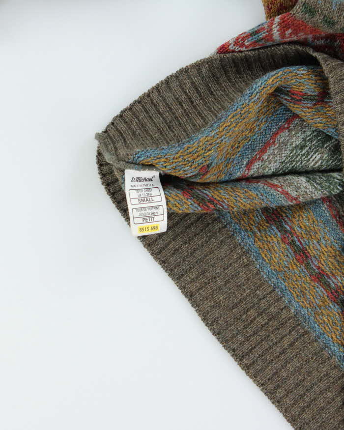 Vintage 1980s StMichael Made In UK Wool Patterned Crewneck Knit Jumper - L