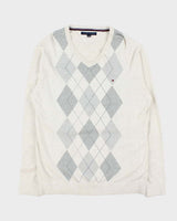 Vintage Y2K 00s Tommy Hilfiger Argyle V-Neck Knit Jumper - XXL