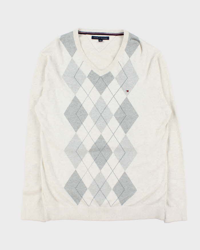 Vintage Y2K 00s Tommy Hilfiger Argyle V-Neck Knit Jumper - XXL