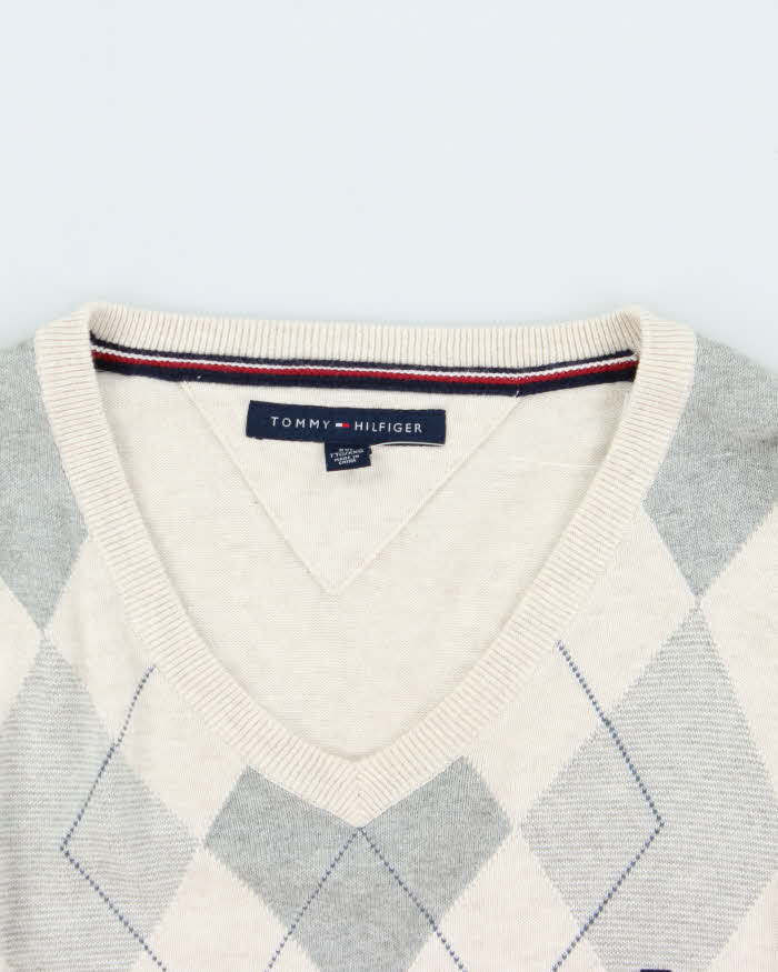 Vintage Y2K 00s Tommy Hilfiger Argyle V-Neck Knit Jumper - XXL