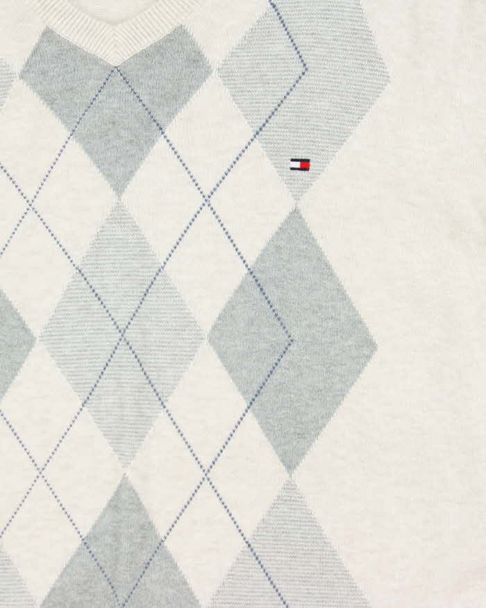 Vintage Y2K 00s Tommy Hilfiger Argyle V-Neck Knit Jumper - XXL