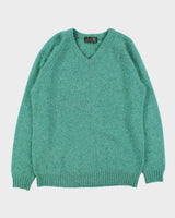 Vintage 1970s Shetland Isles Scottish Wool V-Neck Knit Jumper - XL