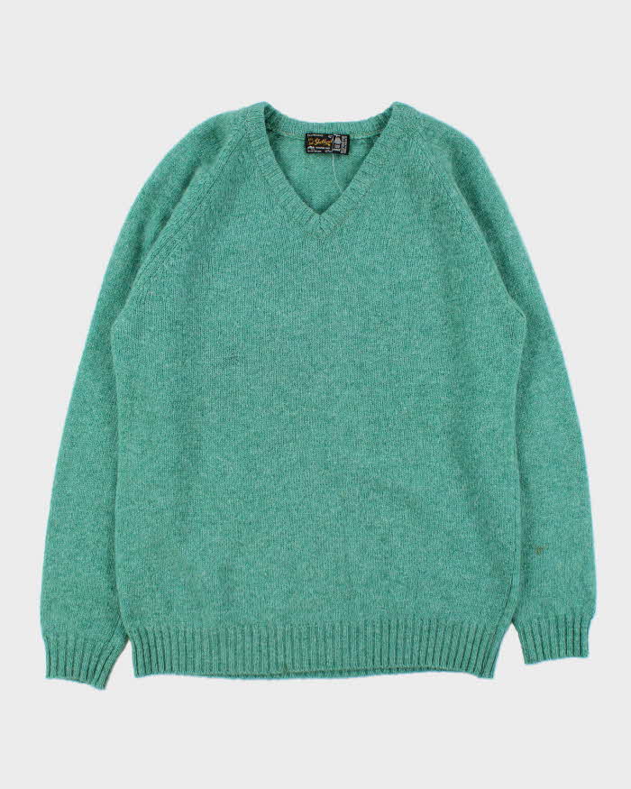 Vintage 1970s Shetland Isles Scottish Wool V-Neck Knit Jumper - XL