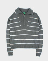 Vintage 00s Benetton Striped Quarter-Zip Funnel Knit Jumper - M