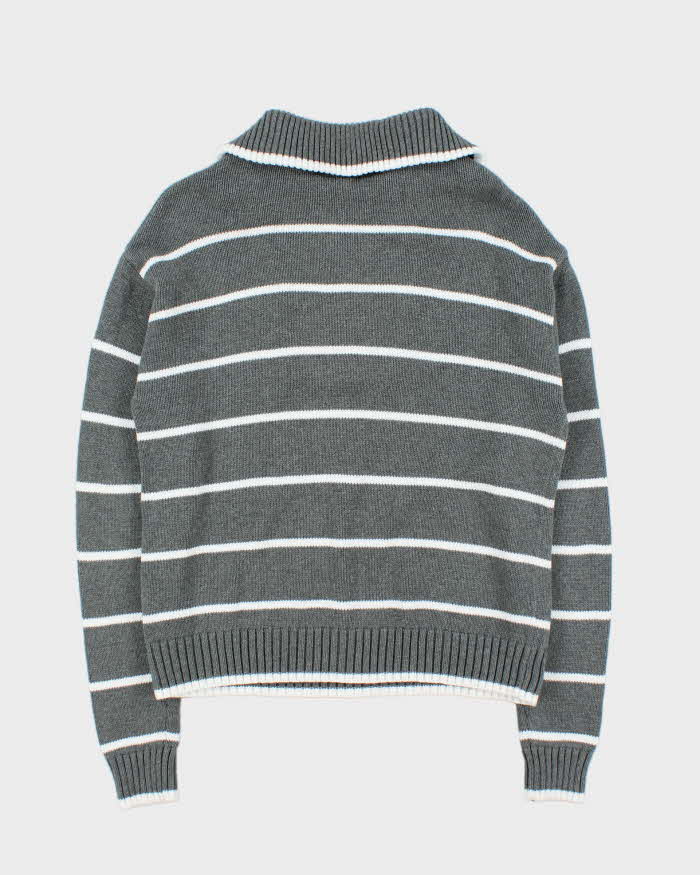 Vintage 00s Benetton Striped Quarter-Zip Funnel Knit Jumper - M