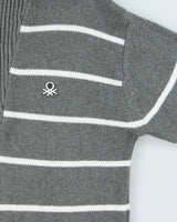 Vintage 00s Benetton Striped Quarter-Zip Funnel Knit Jumper - M