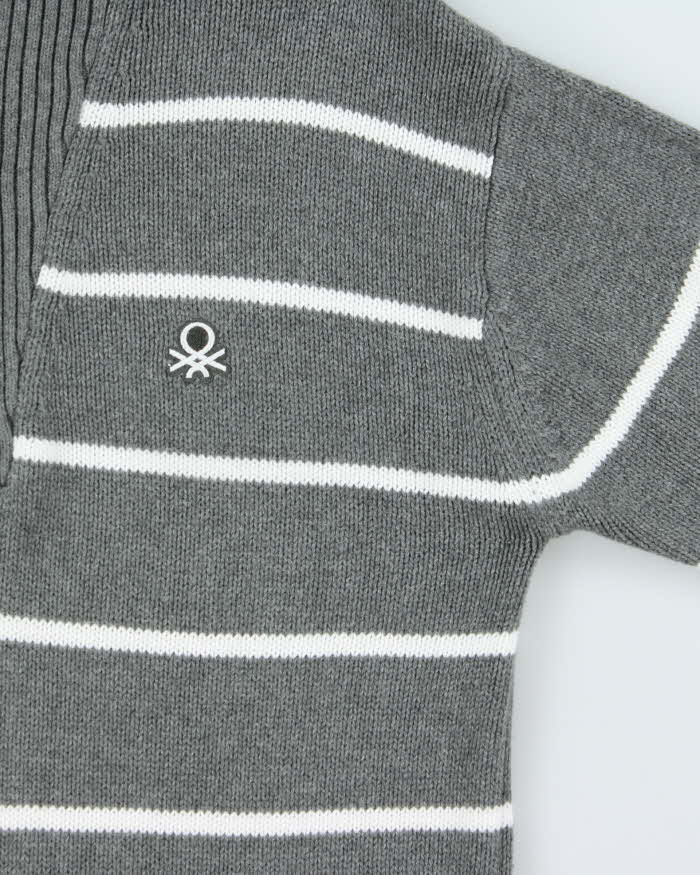 Vintage 00s Benetton Striped Quarter-Zip Funnel Knit Jumper - M