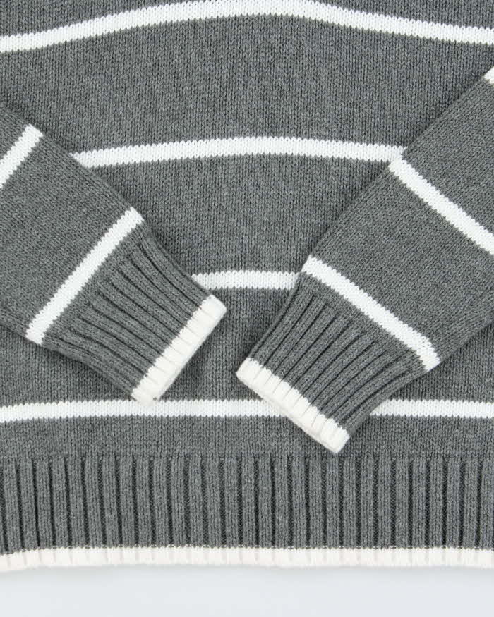 Vintage 00s Benetton Striped Quarter-Zip Funnel Knit Jumper - M