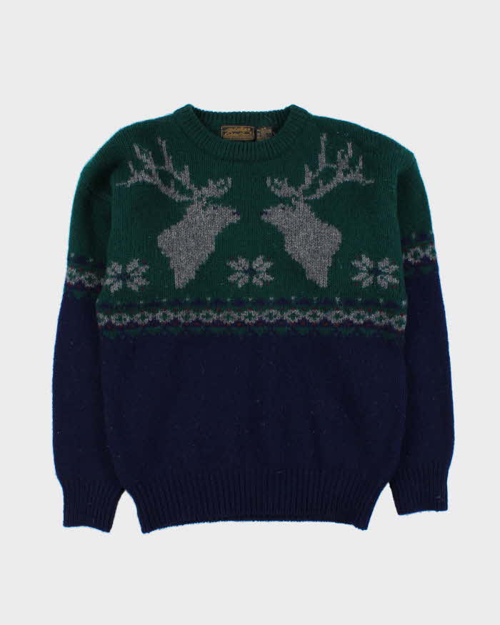 Vintage 1990s Eddie Bauer Wool Nordic Chunky Knit Jumper - M