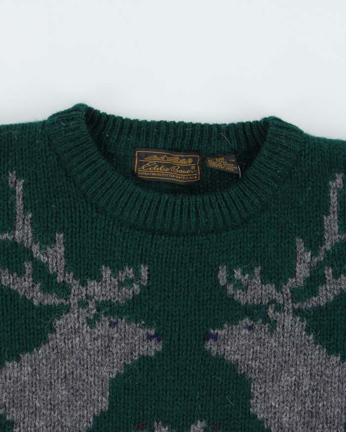 Vintage 1990s Eddie Bauer Wool Nordic Chunky Knit Jumper - M