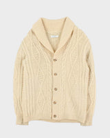 Vintage 1980s Chunky Cable Knit Shawl Neck Cardigan - L