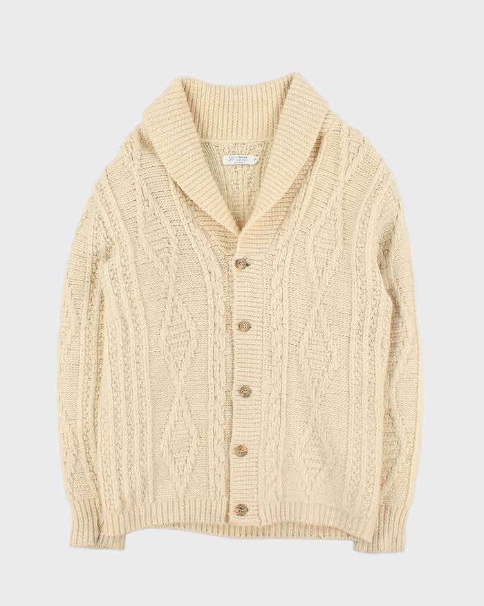 Vintage 1980s Chunky Cable Knit Shawl Neck Cardigan - L